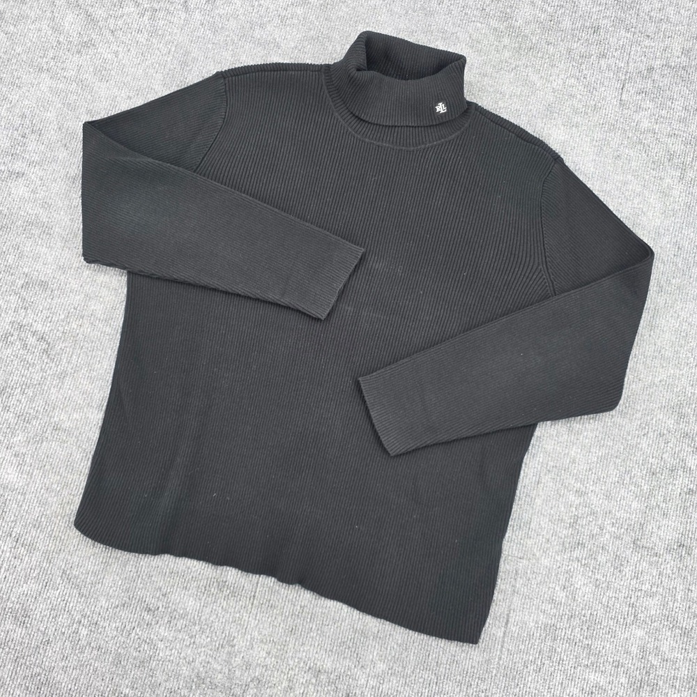 Lauren Ralph Lauren Black Ribbed Turtleneck Sweater Plus Size 3X LRL Logo